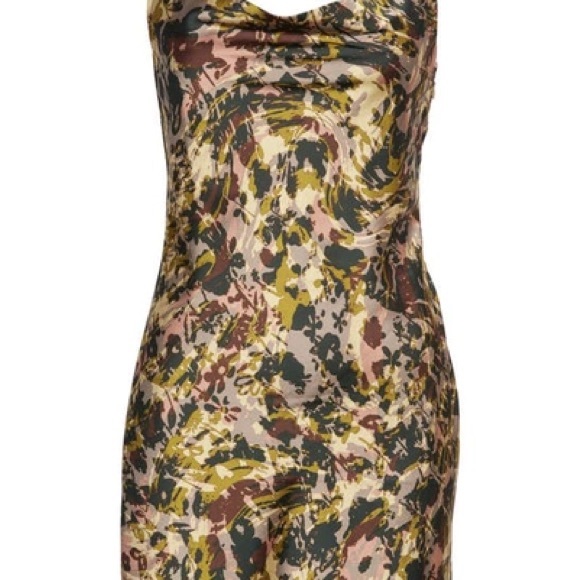 BP Cowl Neck Mini Dress Black-Brown Floral Camo XS NEW - Picture 4 of 6